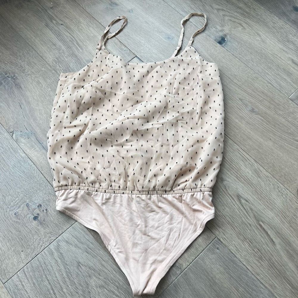 Lovers + Friends Women's Beige Dotted Lines Spaghetti Strap BodySuit Size Small
